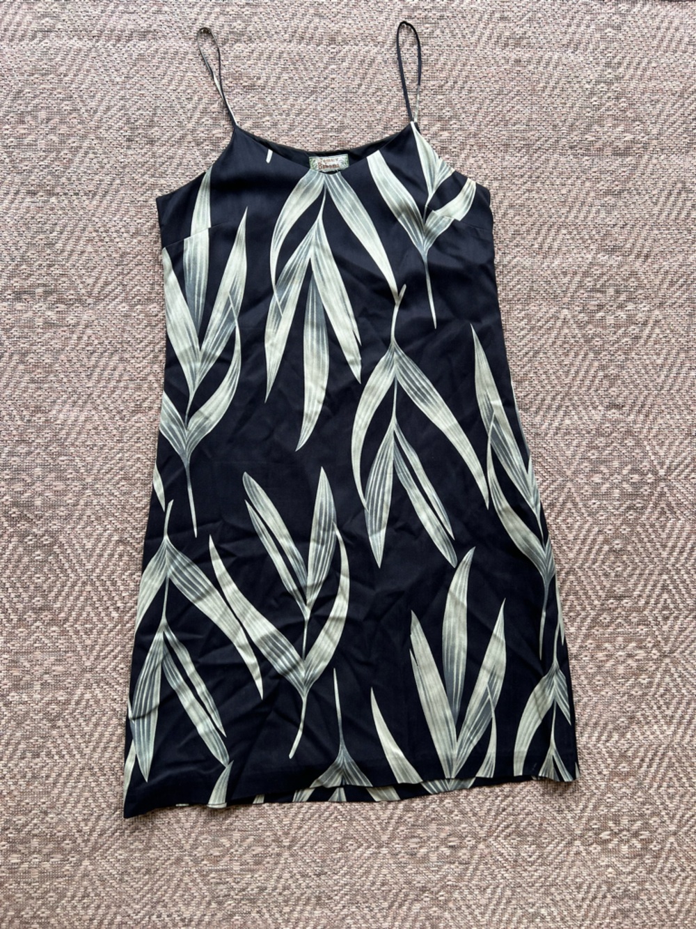 Tommy Bahama Black & Sage Leaf-Print Slip Dress